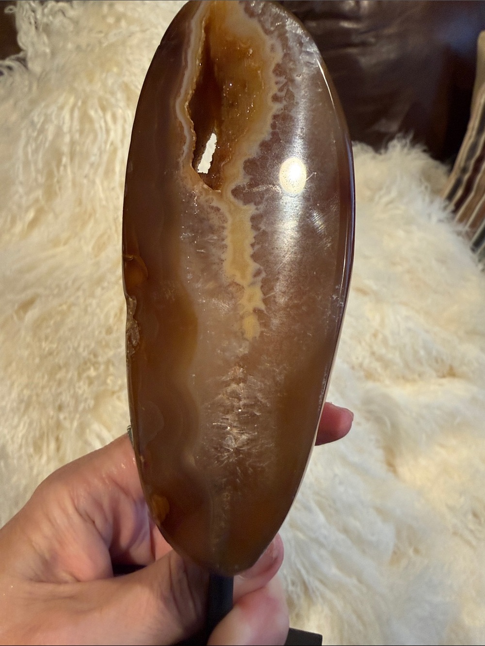 Artisan Brown and Cream Agate Sculpture w/ Druzy on Stand - Picture 8 of 10
